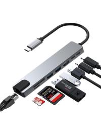 DAYTONA  FC55 8 in 1 HUB Type-C To 2*usb 3.0 2*Type-C RJ45 GİGABİT 4K Ultra Hd HDMI Sd Tf Kart,8ın1 Çevirici Adaptör typ - 1
